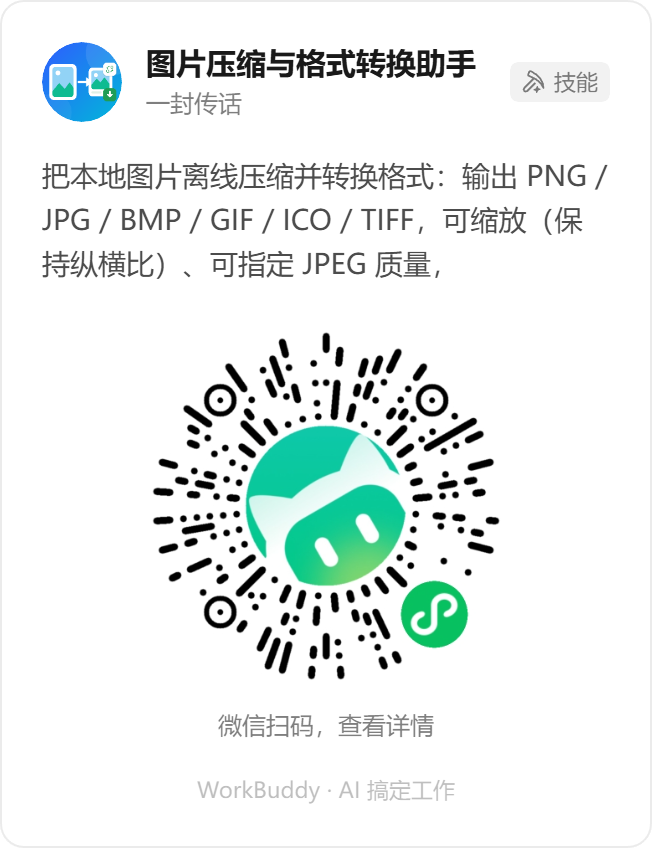 图片压缩与格式转换助手 — 微信扫码，在 WorkBuddy 查看详情